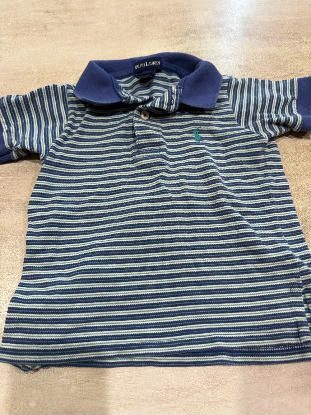 Vintage Boys Ralph Lauren Polo Shirt  Size 3T  Blue White With Green Accent